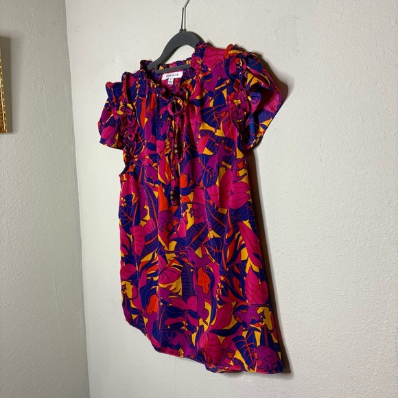 Rose & Olive Pink and Blue Floral Blouse with Monkeys Size Medium - Picture 2 of 7